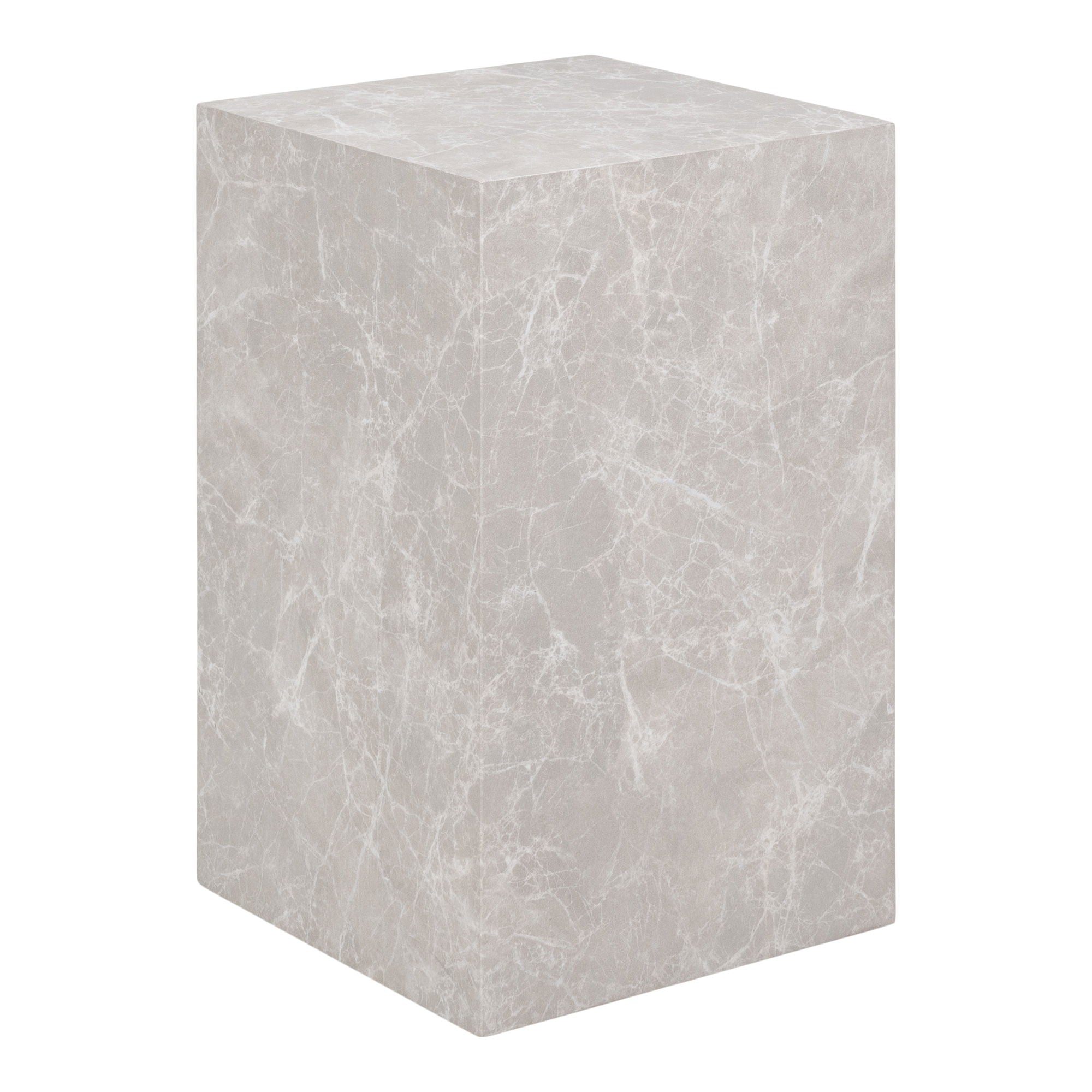 House Nordic Prague Bijzettafel marmerlook beige, kubistisch MDF-blok (30x30x50 cm) sfeerelement naast bank of bed